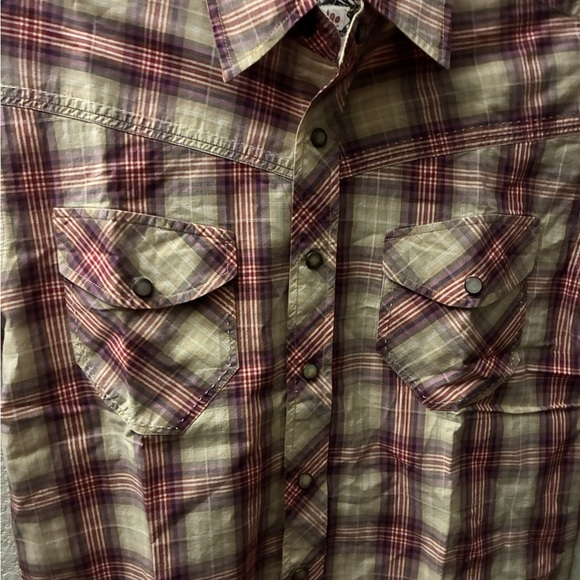 Indigo Star Vintage Button Down Shirt Short Sleeve Cotton Plaid BackRodeoPrint S - Picture 6 of 16